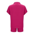 thumbnail image 4 of Luvrsol Two Piece Sets for Women Solid Short Sleeve Turndown Collar Pocket Shorts Casual Set, Size S-2XL, 4 of 5