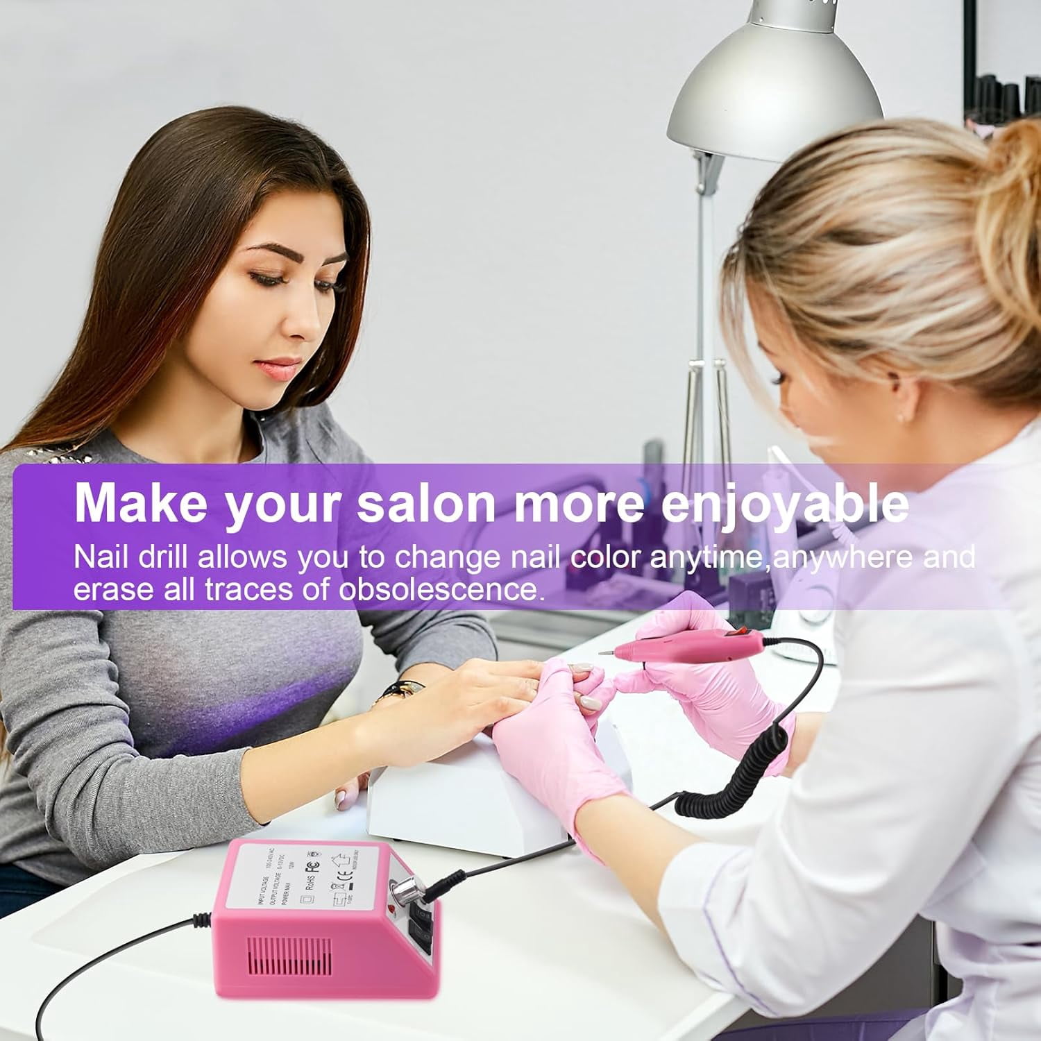 Professional Nail Drill Electric Nail File Kit, Nail Filer Electric with 156pcs Sanding Bands and Nail Dril Bits for Acrylic, Gel Nail Manicure and Pedicure, Pink