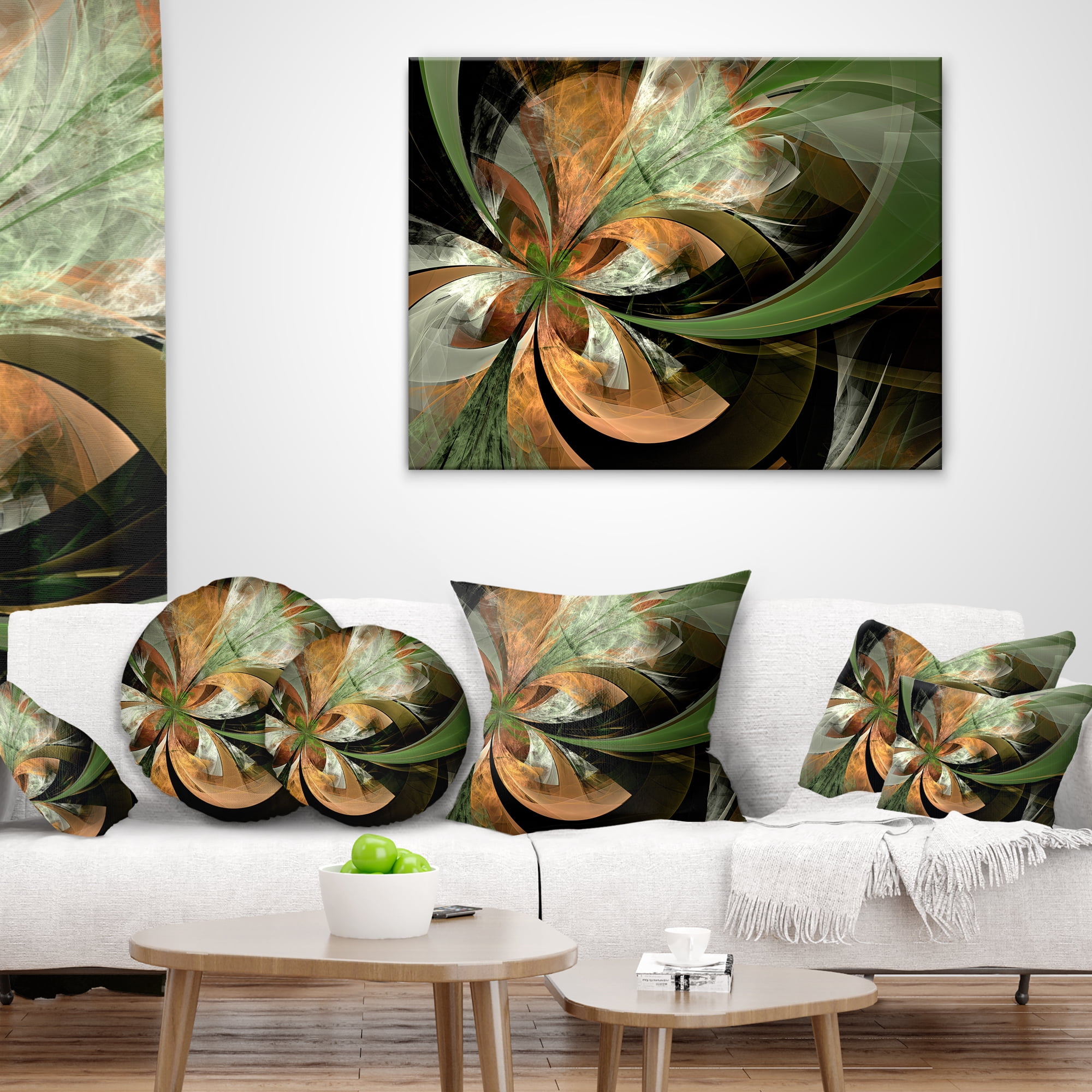 Designart 12" x 20" Contemporary and Modern Black Fractal and Flower Polyester Throw Pillow