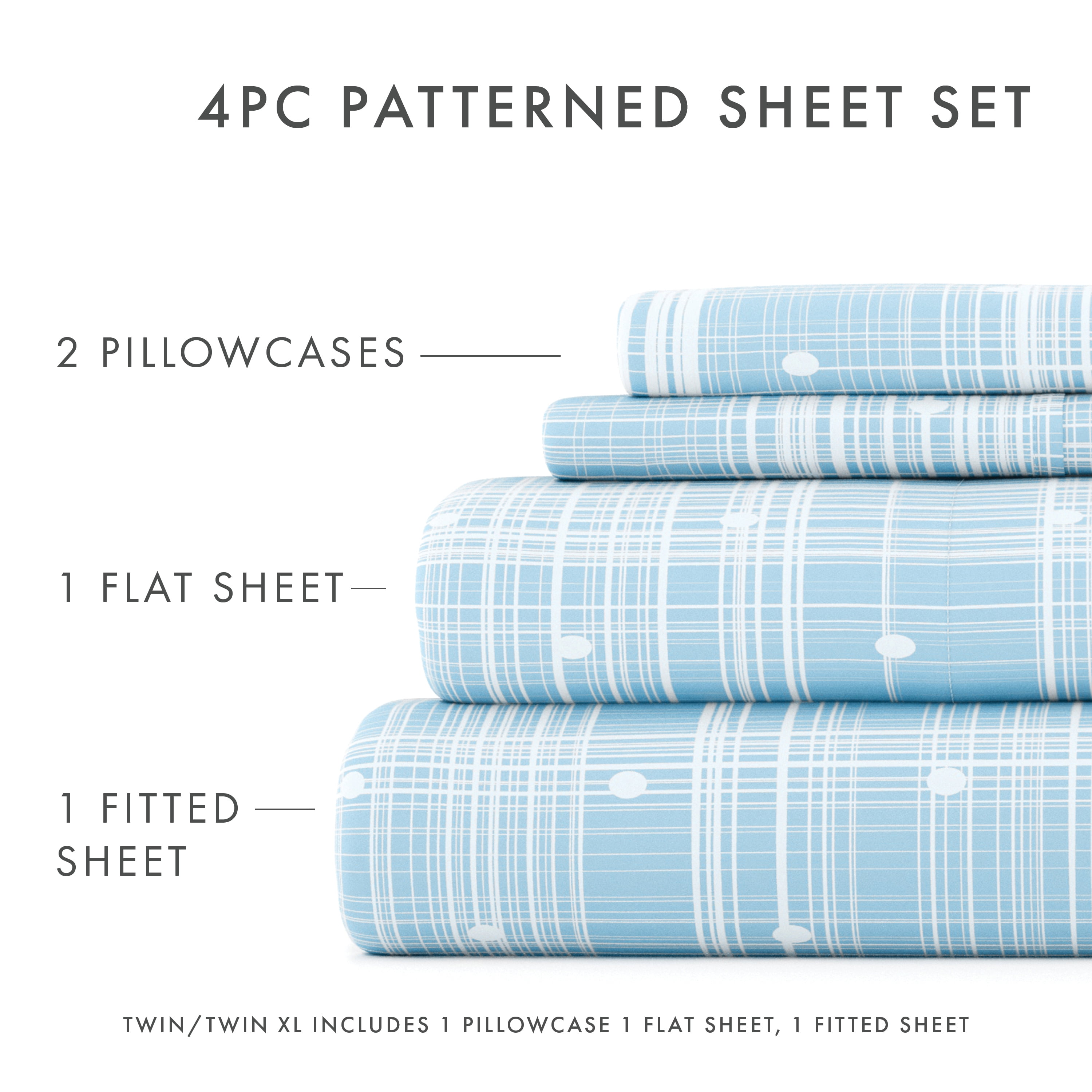 Noble Linens 4 Piece Pattern Microfiber Bed Sheets Set, Aqua Polka Dot, King