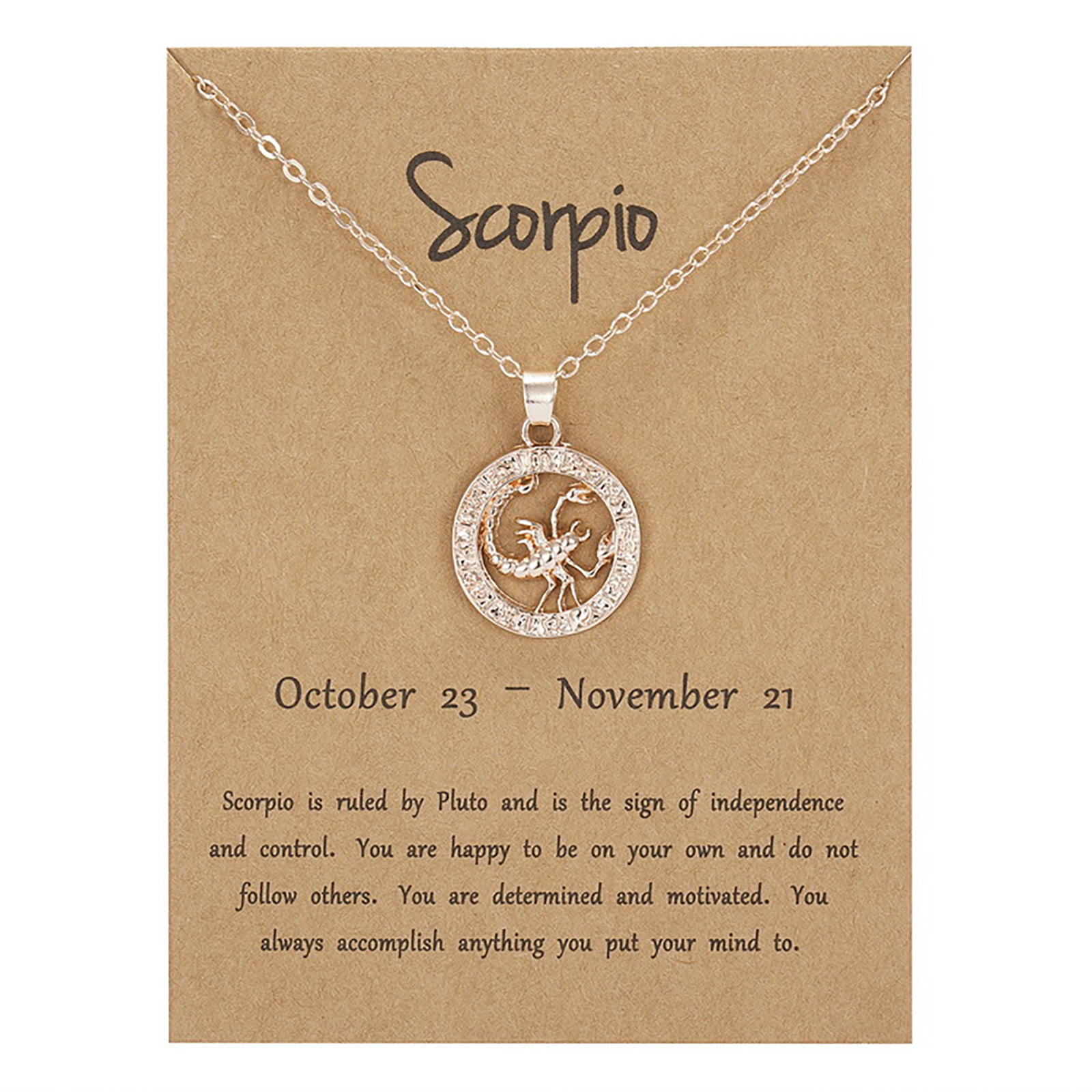 14k Two Tone Gold Open Circle Scorpio Zodiac Sign Pendant with Figaro Necklace