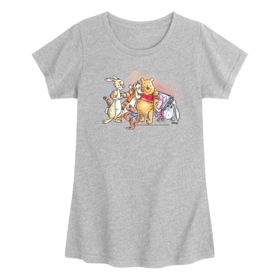 Winnie the Pooh - Watercolor Group Sketch - Toddler Girls Fitted Short Sleeve T-Shirt