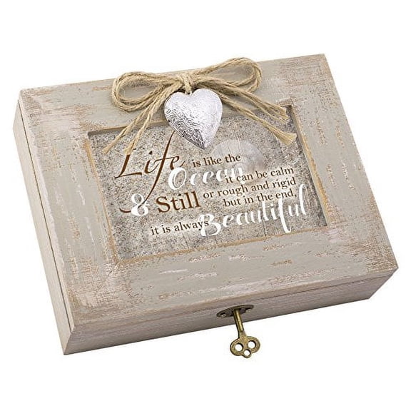 Cottage Garden Life Like Ocean Beautiful Calm Still Ivory Distressed Jewelry Music Box Plays Wonderful World