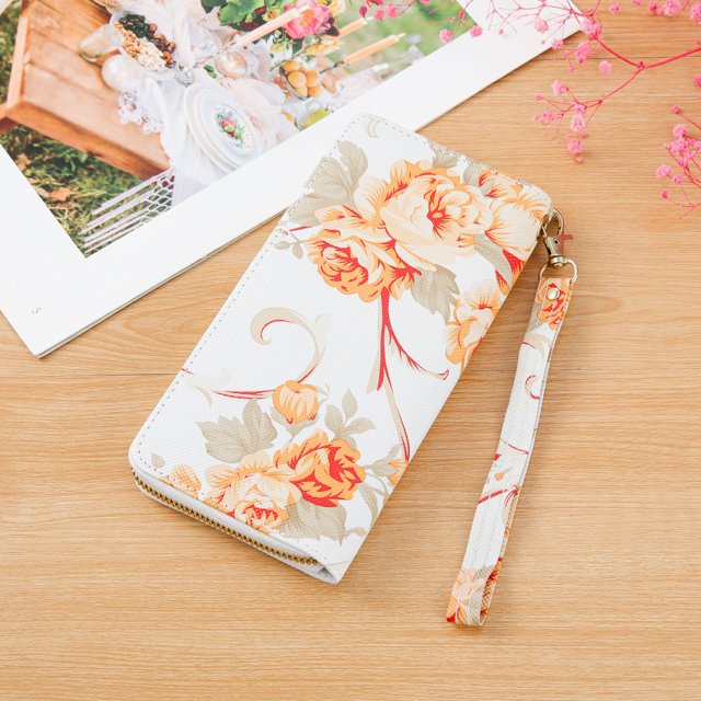 Cartera larga con diseño floral a la moda para mujer, tarjetero de gran capacidad con cremallera, monedero, organizador de múltiples tarjetas, bolso de mano para teléfono móvil