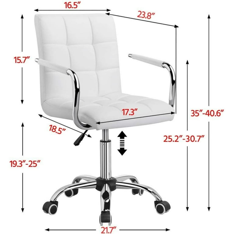 Bilot White Desk Chairs with Wheels Armrests Modern PU Leather Office Chair Midback Adjustable Home Computer Executive Chair on Wheels 360 Swivel
