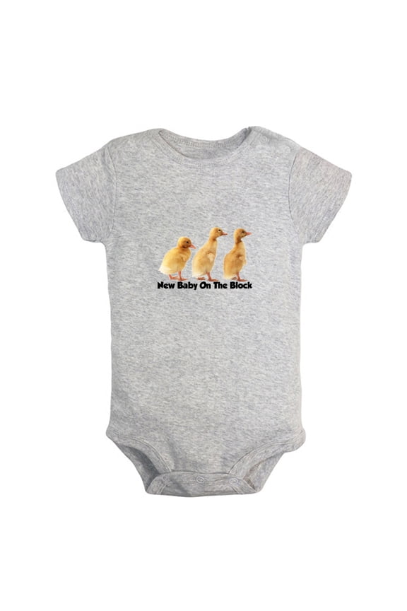 Baby Unisex New Baby On The Block Funny Rompers Newborn Baby Bodysuits Infant Jumpsuits Kids Cotton Animal Duck Graphic One-Piece Outfits