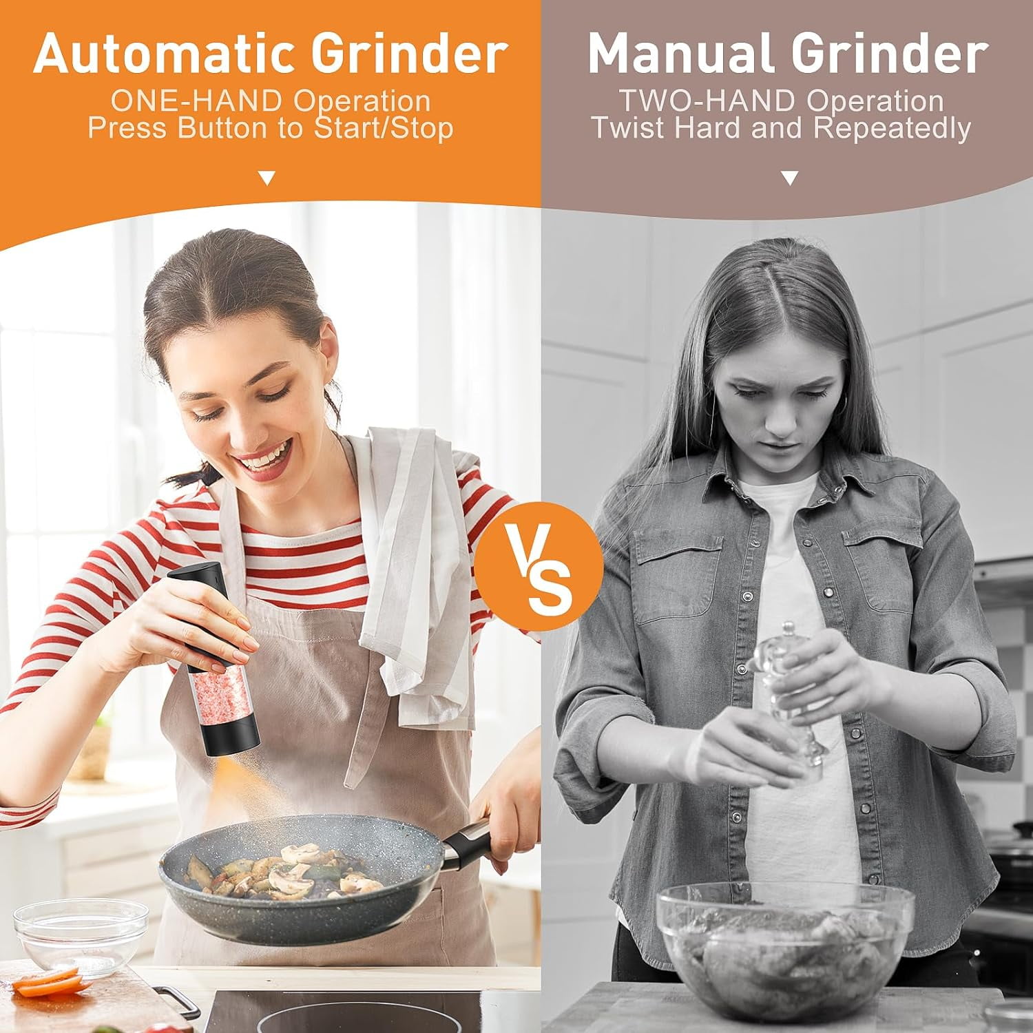 Electric Salt and Pepper Grinder Set, Rechargeable Automatic Pepper Mill Grinder with LED Light, Adjustable Coarseness shakers, One-Hand Operation for Kitchen(2 Pack, Upgrade Black+Black)