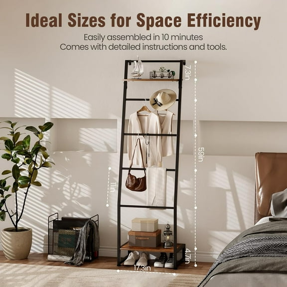 6-Tier Blanket Ladder with Shelf, Wall-Leaning 59 Inch Storage Rack for Home Decor