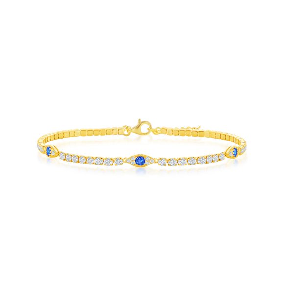 TheJewelryHut Designer Sterling Silver CZ Evil Eye Tennis Bracelet - Gold Plated