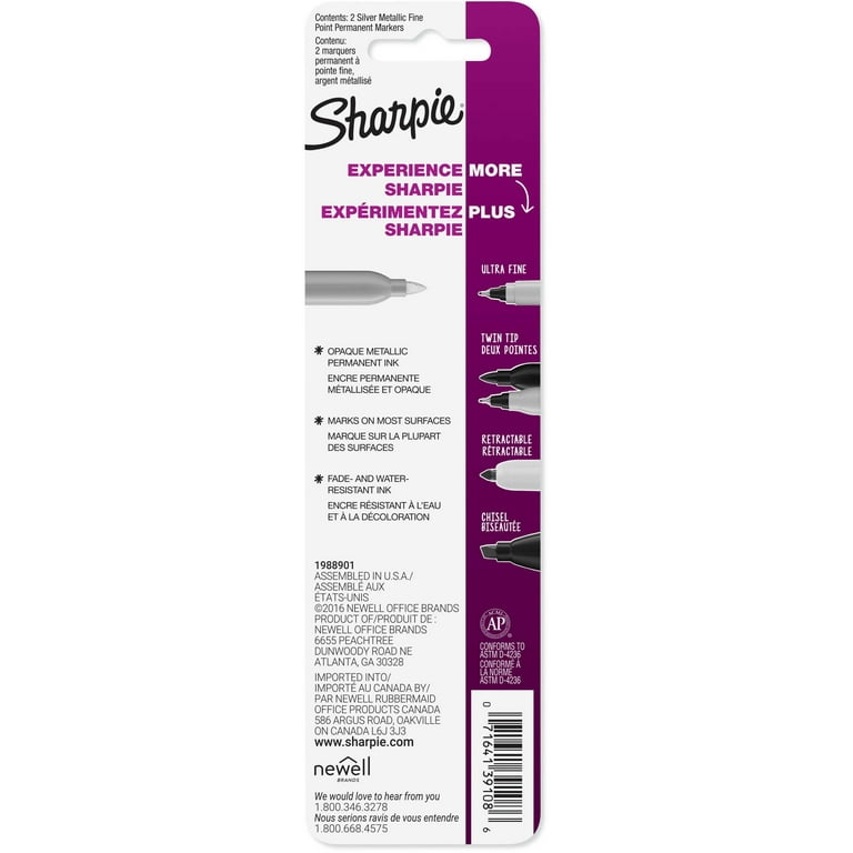 Sharpie Fine Point Metallic Silver Permanent Marker 1 Pack of 2