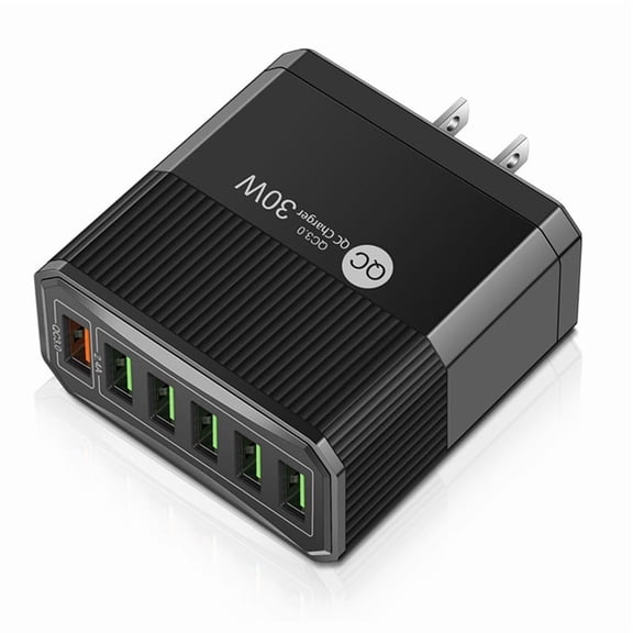 6 Ports USB Charger 30W Fast Charging Charger Cell Phone Chargers US Plug Black,1 x charger,Black