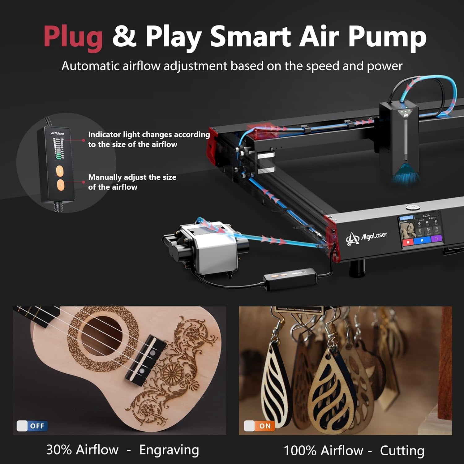 Algo Delta All-in-One Kit with 22W Engraver, Air Assist & Honeycomb for Engraving Cutting Machine, Lightburn Camera, RR2 Rotary, 3.5" Touch Screen Engraver for Dark Acrylic, Wood and Metal