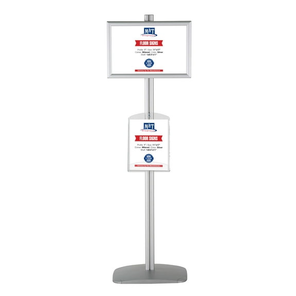 M&T Displays Free Standing Single Sided Silver Aluminum Stand 1x(11x17) Snap Frame and Clear Acrylic Shelf 1x(8.5x11)