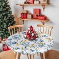 thumbnail image 2 of Round Tablecloth Blue Yellow Florl Print Elastic Edge Fitted Rustic Wild Flowers Pattern Plastic Table Cover,Waterproof Oil Proof for Dinner,Outdoor, Picnic, 55"- 60" DIA Tables, 2 of 9