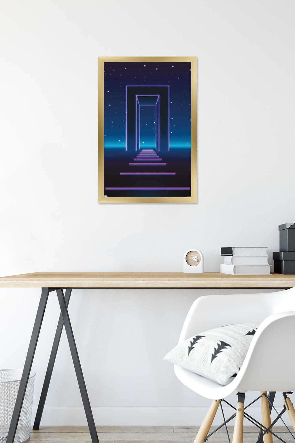 Geometric Neon Wall Poster, 14.725" x 22.375", Framed