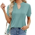 thumbnail image 2 of Blooming Jelly Womens Dressy Casual Tops Puff Sleeve Work Blouses Pleated V Neck T Shirts, 2 of 4