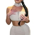 thumbnail image 3 of hirigin Women Summer Tube Tops, Solid Color Knitted High Collar Halter Neck Zipper Strapless Cropped Tops Slim Vest, 3 of 6