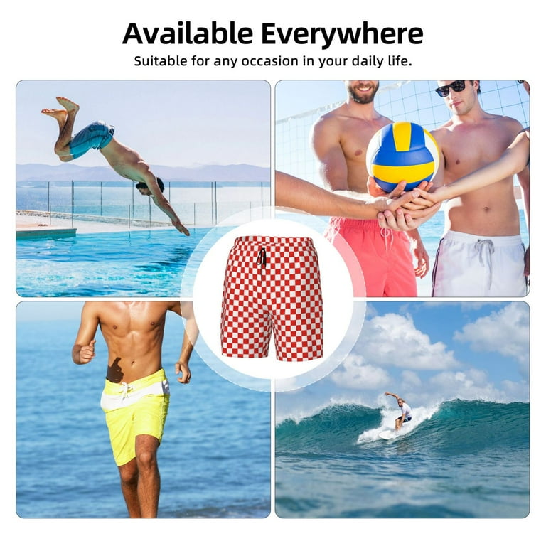 Red And White Checkered Pattern Mens Swim Trunks With Compression Liner With Mesh Beach Board Shorts Men Quick Dry Bathing Suit With Pockets Walmart