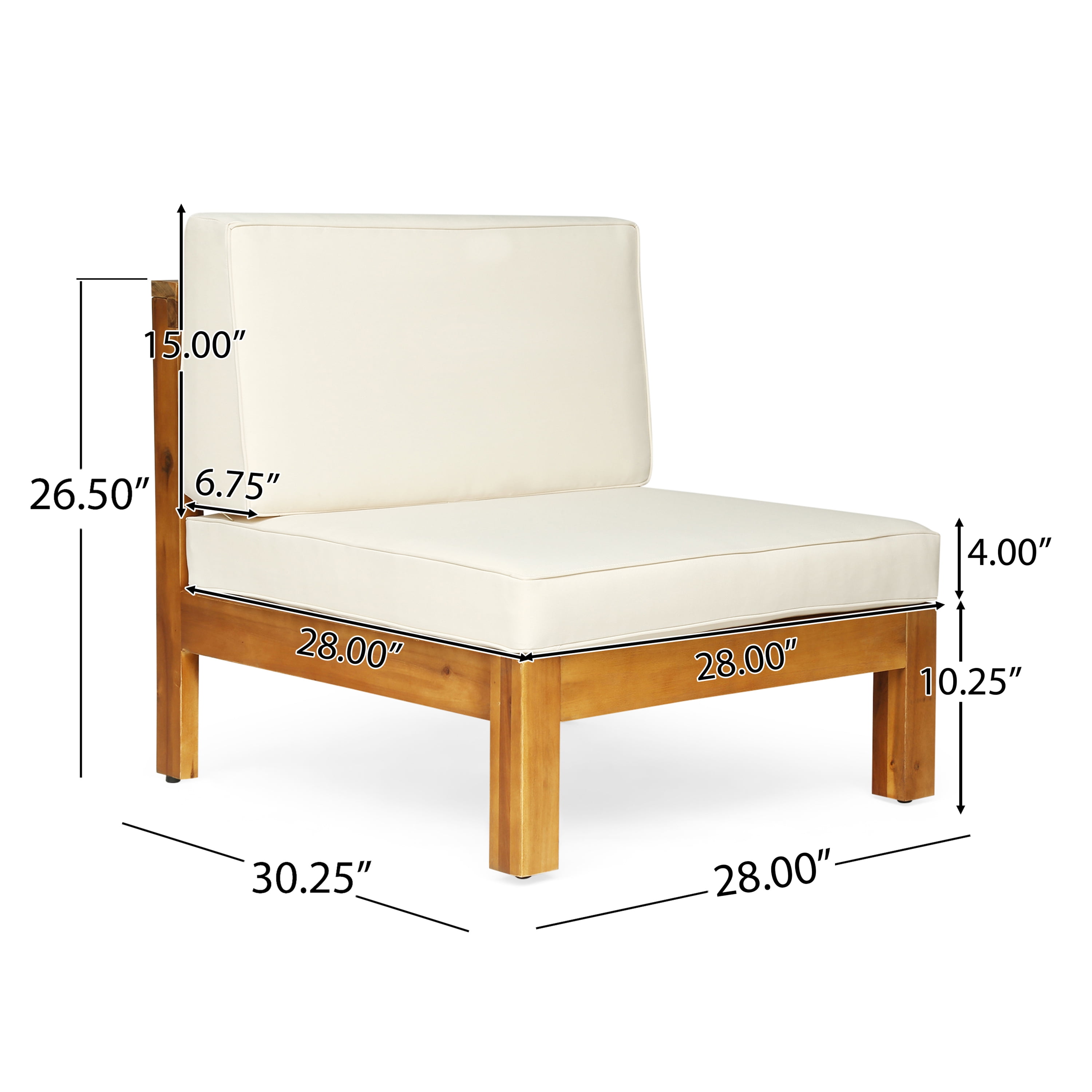 Frankie Outdoor 7 Seater Acacia Wood Sectional Sofa Set, Teak and Beige