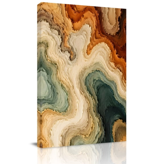 Canvas Wall Art, Terracotta Abstract Framed Canvas Prints for Bedroom Living Room, Modern Orange Green Waves Fluid Art Large Gallery Wrapped Wall Decor for Home Office, Gifts, 18"x24" Ship Next Day