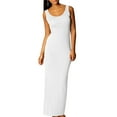 thumbnail image 3 of facefd Robe Femme Couleur Unie Longue Sans Manches Sexy Slim Maxi Robe, Jaune, S Blanc TTG, 3 of 6