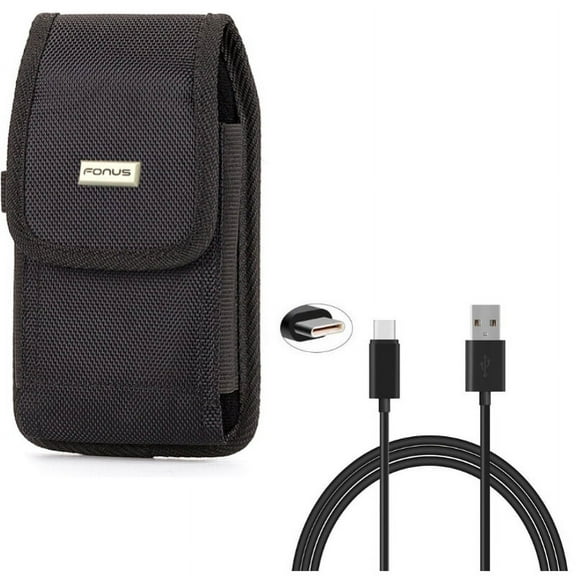 Rugged Canvas Case Vertical Belt Holster w Black 6ft Long Type-C USB Cable w Turbo Charging Sync Wire Fast Charger L1E for Coolpad Legacy - Google Pixel XL 3a XL 3 XL 2 XL - HTC Bolt, U11