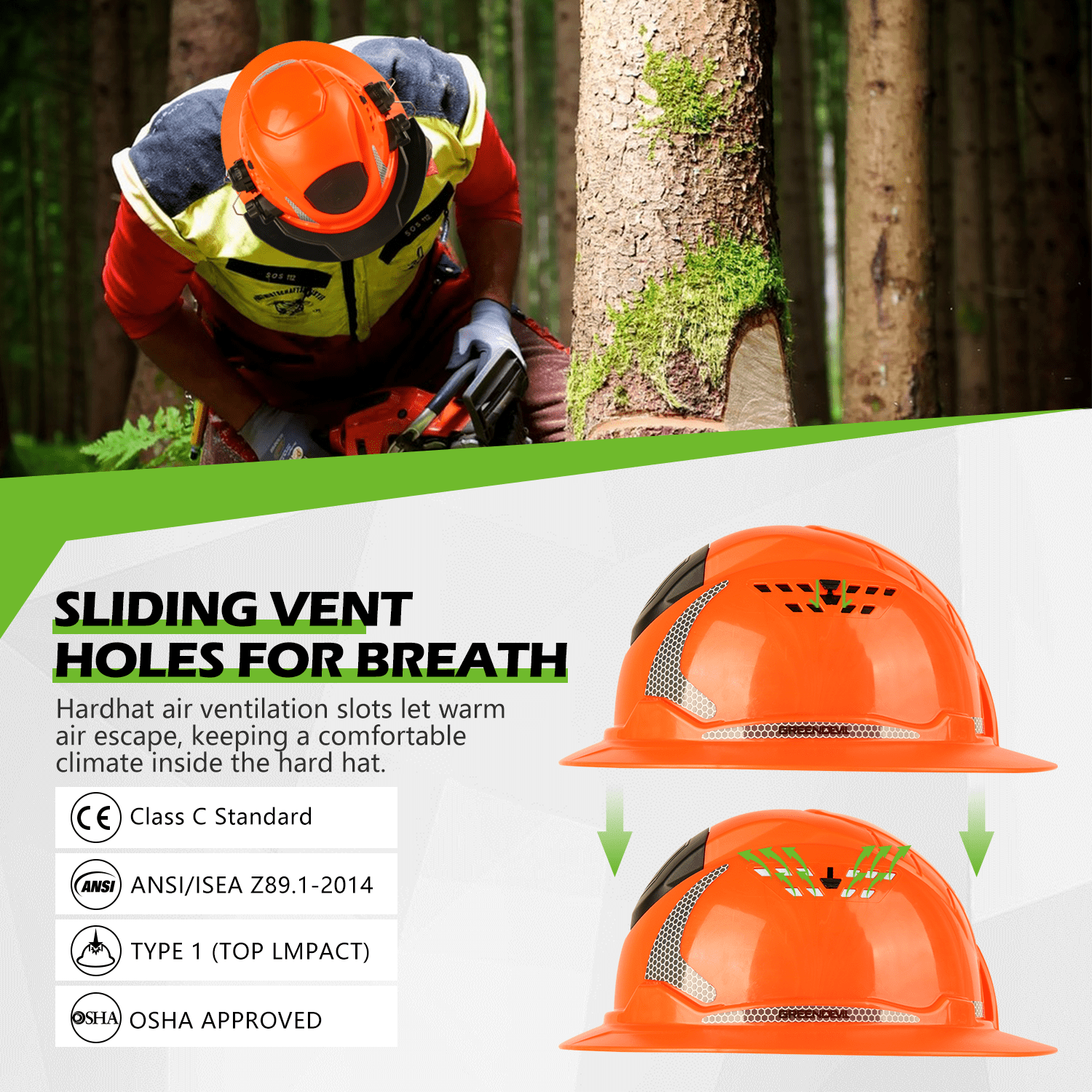 GREEN DEVIL Industrial Chainsaw Helmet with Face Shield Built in Visor and Ear Muffs 4 in 1 System ANSI Z89.1 Full Brim Safety Hard Hat Adjustable Headgear Ideal for Forestry and Arborist Work