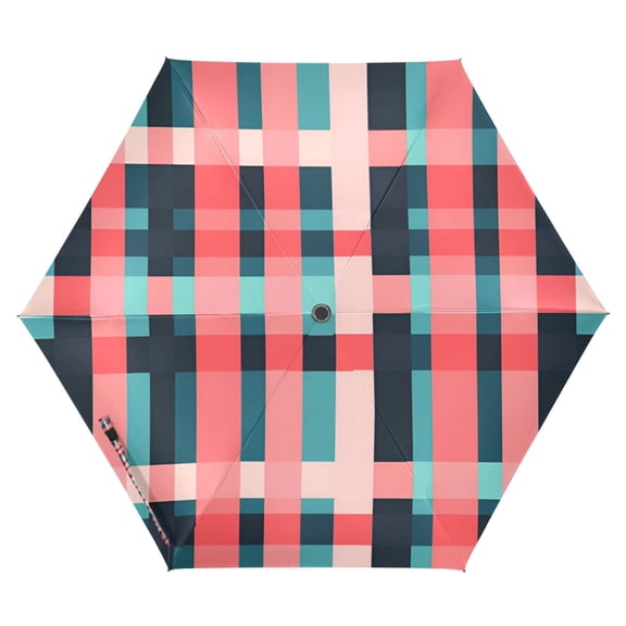 FORMRS Travel Umbrella Folding Auto Open Close Windproof Rain UV Protection, Red Teal Stripes
