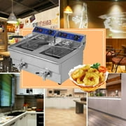 26L 3.3KW Temperature Control Timing Stainless Steel Double Container Commercial Restaurant Electric Deep Fryer US Plug