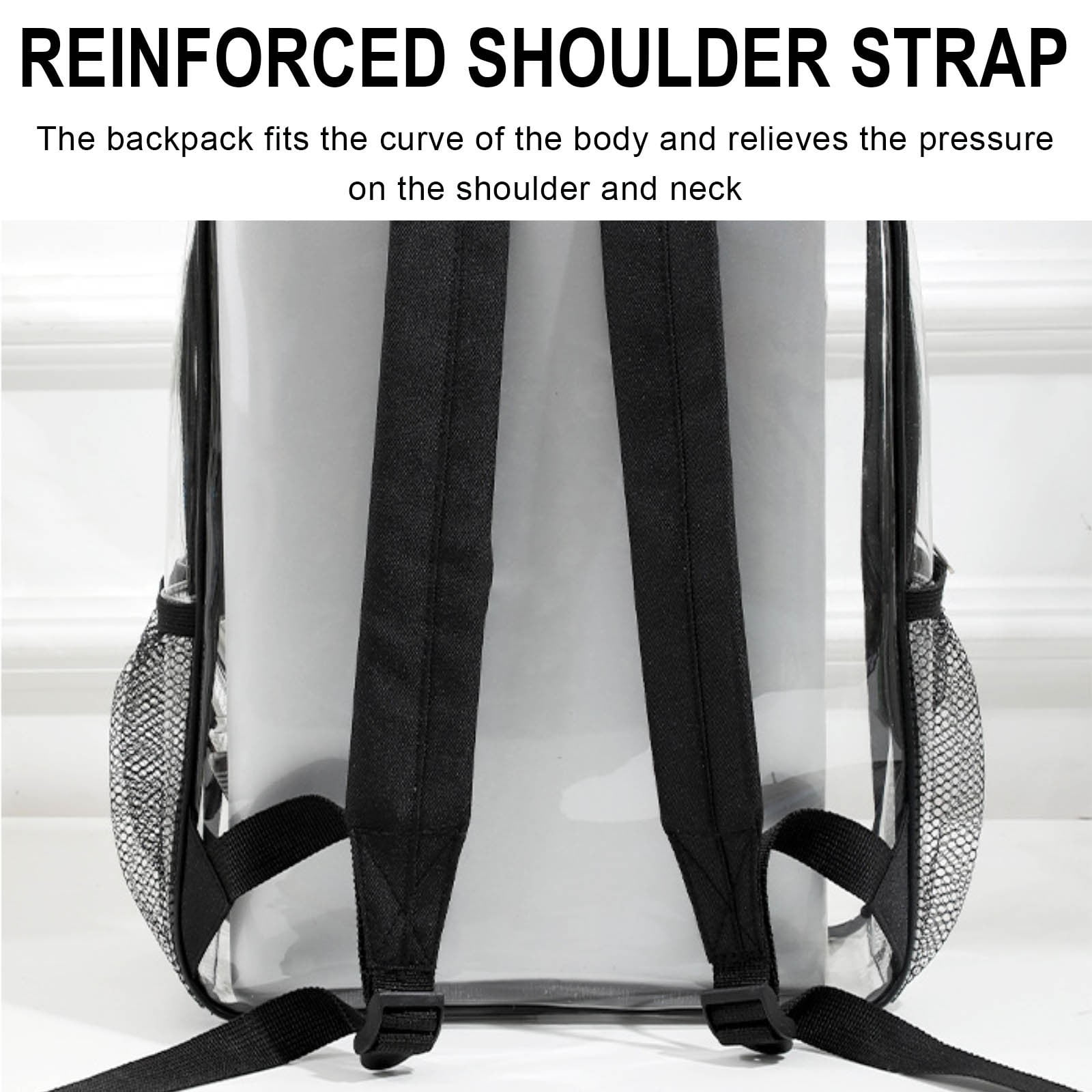 Yhmxh Clear Backpack Heavy Duty Large Clear Bookbag for Adults See Through Backpack with Wider Shoulder Straps for Concert Sport Work Games Supplie (Black)