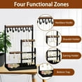 thumbnail image 3 of XINQIHANG MetWoods Jewelry Organizer Stand, 4 Tier Earring Organizer Holder Jewelry Display Stand Tower Rack with Metal Storage Tray & 10 Hooks for Storage Necklaces, Bracelets, Rings, Watches (Black), 3 of 7