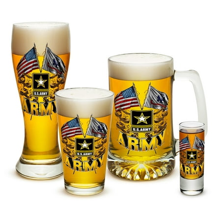 

4 Piece Gift Glass Collector Set Armed Forces US Army Men American Double Flag