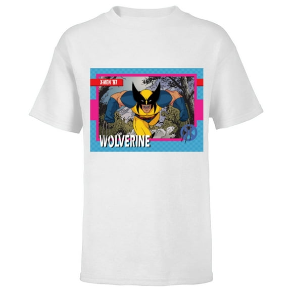Marvel Studios X-Men ’97 Wolverine Retro Trading Card- Short Sleeve T-Shirt for Kids - Customized-White