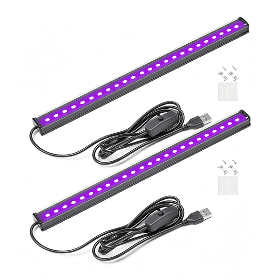 HIBIBUD Usb Black Light Bar, 10W 1Ft Uv Led Blacklight Strip Lights, Small Black Lights for Glow Party, Posters, Tapestry, Room, Bedroom Decor, Body Paint, Halloween Decorations, 2 Pack