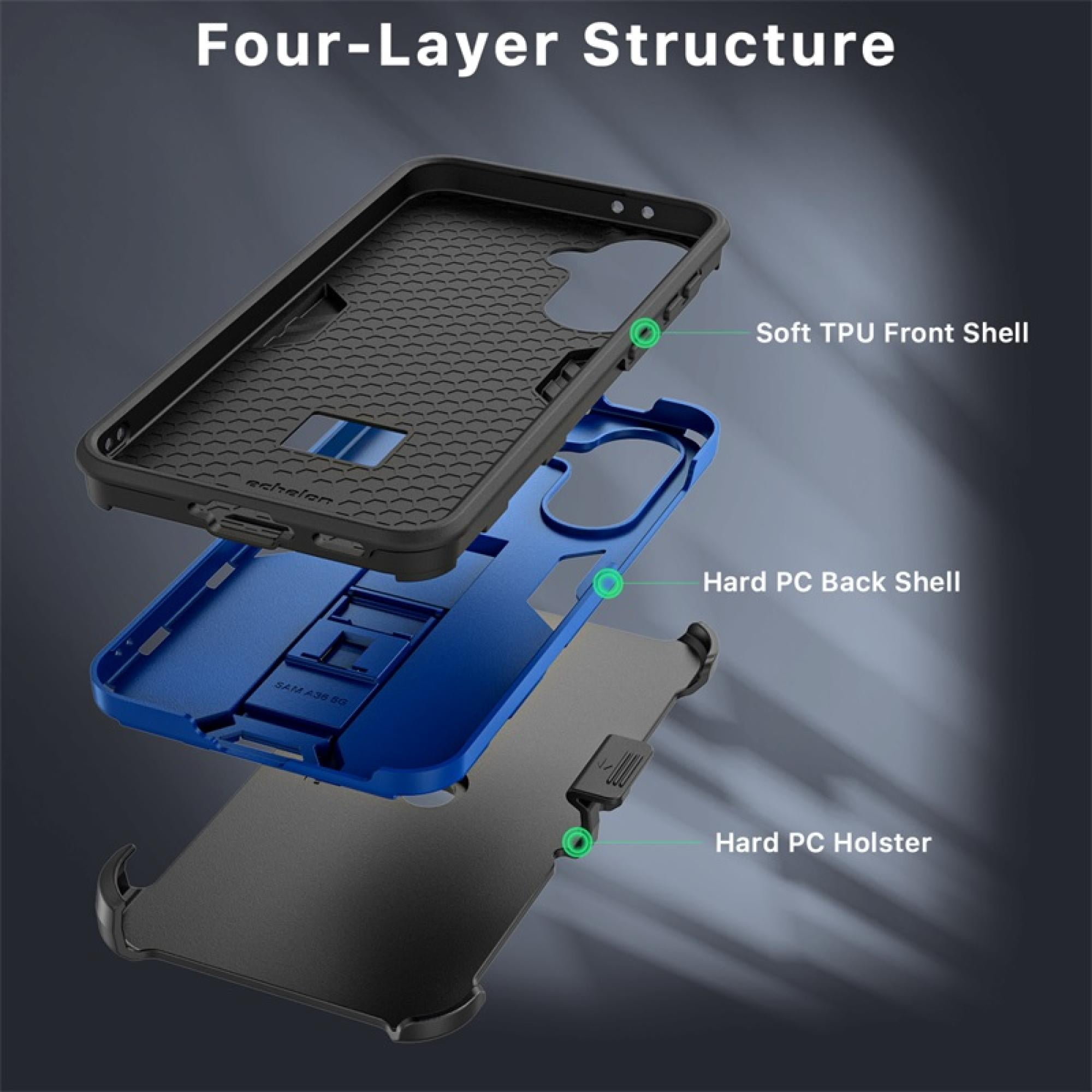 Rugged Phone Case with Holster for Samsung Galaxy A36 5G – Reflex Series Shockproof Cover with Rotating Belt Clip, Dual-Layer Protection & Kickstand – Reflex Blue