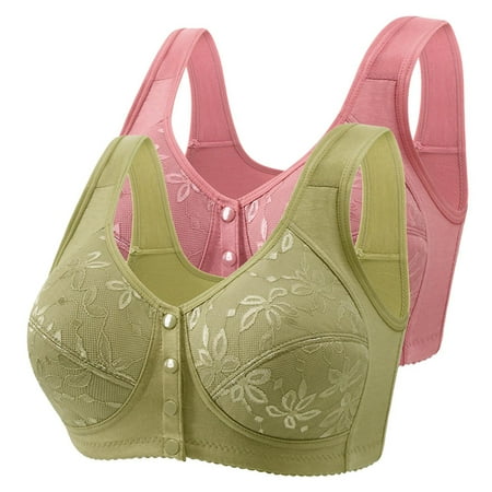 Elvqul Womens Bras Wirefree Breathable Plus Size Bralette Nylon Pink Underwear 2 Pack Bras