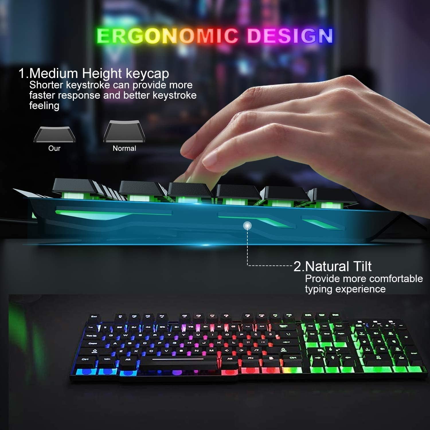 T3 Wireless Gaming Keyboard and Mouse Combo Rainbow Backlight Rechargeable Mouse for Computer