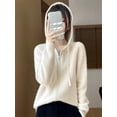 thumbnail image 3 of Women's 100% Merino Wool Sweater with Hood, Collar and Zipper, Long Sleeve Cardigan, Chunky Cashmere Knit, 3 of 8