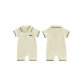 thumbnail image 3 of Baby Boy Short Sleeve Romper, Dinosaur Print Half Button Up Collared Bodysuit, Cute Summer Infant Clothes, 3 of 10