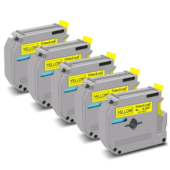 NineLeaf 5PK Compatible for Brother P-touch M-K621 M-K621s M621 3/8" 9mm Black on Yellow Label Maker Tape Refills for PT-45m PT-65 PT-70bm