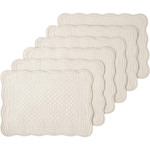 100% Cotton Quilted Placemats Set of 6,Washable Cloth Table Placemats for Kitchen & Dining Table