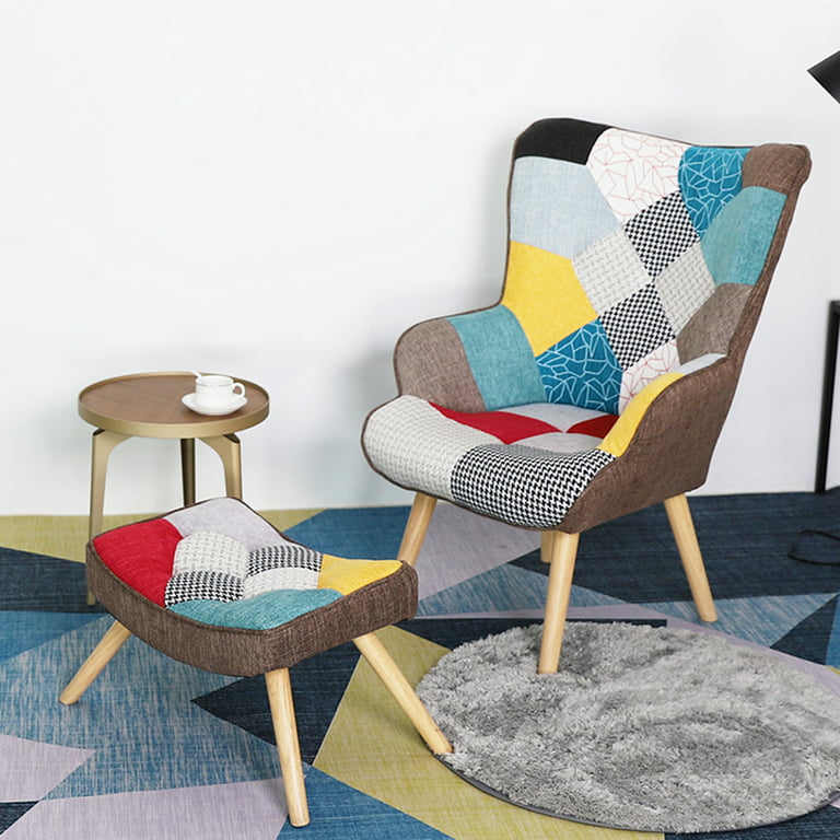 oosten Houden ozon Chair and Ottoman Set, Colourful and Patchwork Reading Chair with Solid  Wood Legs, Multicolor Linen Fabric Napping Armchair with Footrest Creative  Splicing Sofa Chair for Living Room Bedroom - Walmart.com