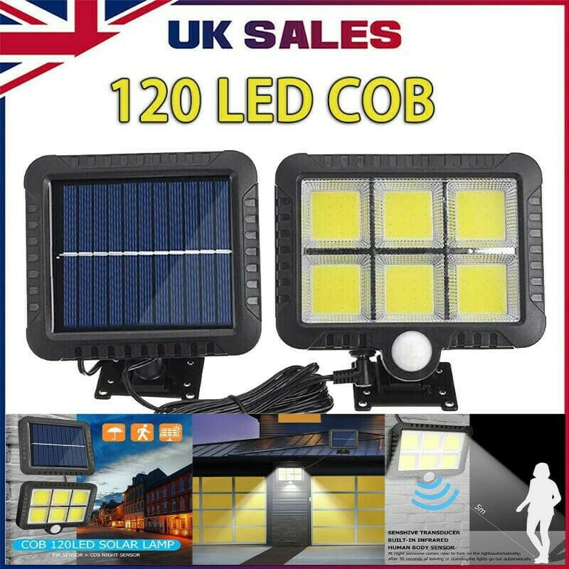 120 LED Solar Powered PIR Motion Sensor Garden Wall Light Security Floodlight UK