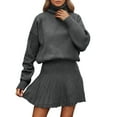 thumbnail image 2 of Letdown Women's 2 Piece Sets Fall Winter Casual Long Sleeve Pullover Sweater and Matching Mini Pleated Knit Skirts Going Out Lounge Outfits (Grey,XXXL), 2 of 5