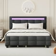 thumbnail image 2 of Queen Size Bed Frame with XL Size Trundle, Upholstered Platform Bed with 2 Storage Drawers, Comfy Linen Fabric Bed Frame with LED Lights and Upholstered Headboard for Bedroom and Apartment,Gray, 2 of 9