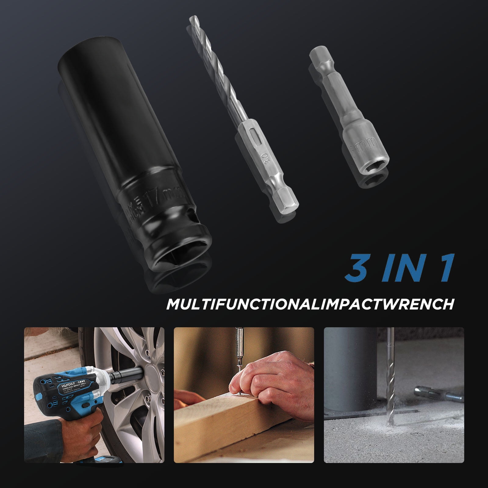 Euur Brushless impact driver, 21V Cordless impact wrench 1/2 Inch, 2 × 4.0Ah impact drill tool set, 5 Sockets,7 Drill,6 Screws for Car Home Truck Mower Father Dad Husband, Blue