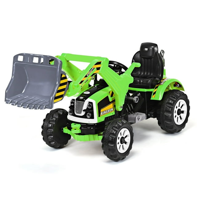 Costway Camion Excavatrice pour Enfants à Chevaucher, Chargeuse Frontale 12 V à Batterie, Vert
