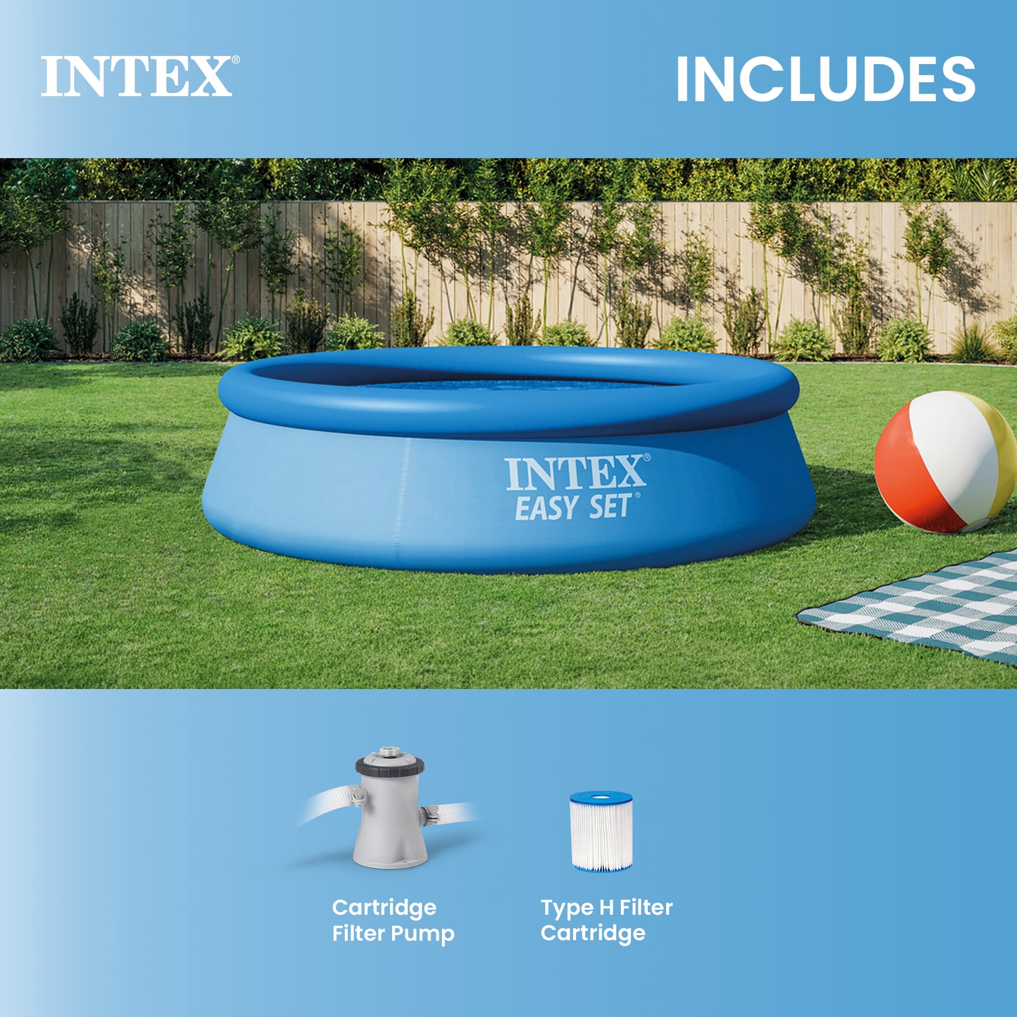 Intex Filter Cartridge Bundled with Round Cover & Inflatable Swimming Pool