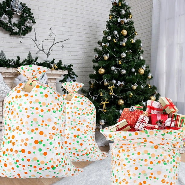 Bolsa de regalo navideña extragrande | Bolsa de almacenamiento navideña con asa | Plástico ABS reutilizable para regalos y decoración | Estampado de Papá Noel y copos de nieve | 32,5 x 16 x 2 cm