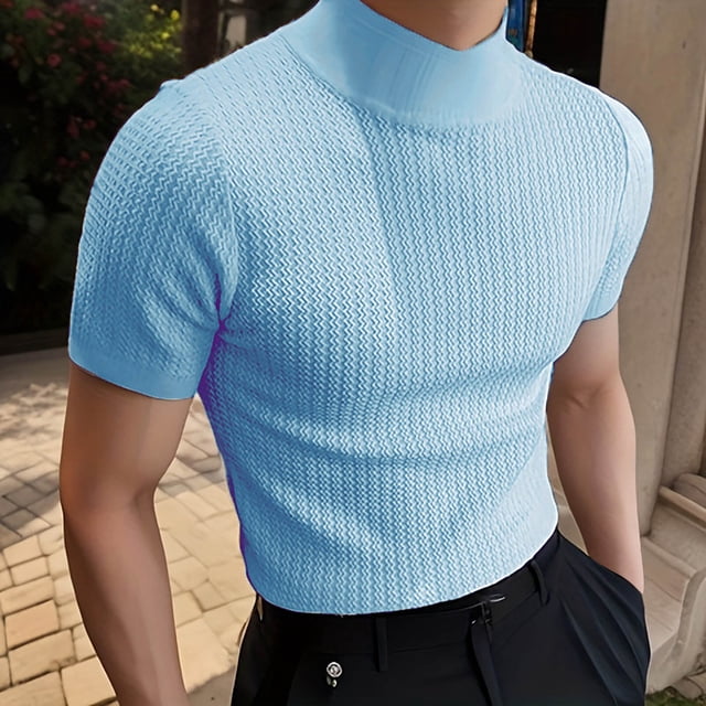 Jersey Elvqul Hombre Azul de Color Sólido Playa Manga Corta Cuello Redondo